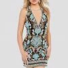 Jovani 000170 Short Multi Beaded Formal Cocktail Dress Halter V Neck Formal Gown Prom Dresses