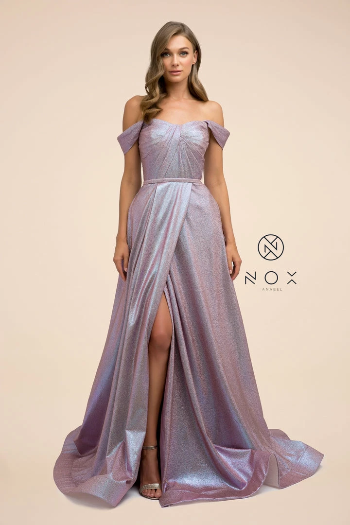In Stock Nox Anabel E366 Off The Shoulder Maxi Slit Metallic Prom Dress Backless Corset Formal Gown Backless Dresses 3 In Stock Nox Anabel E366 Off The Shoulder Maxi Slit Metallic Prom Dress Backless Corset Formal Gown Backless Dresses