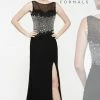 In Stock Long Sleeve Dresses Milano Formals 1864 Size 2, 6 Long Black Formal Beaded Evening Dress High Neck