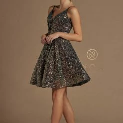 In Stock Nox Anabel R703 Size 2, 6 Short Fit & Flare Sequin Formal Cocktails Dress V Neck Gown