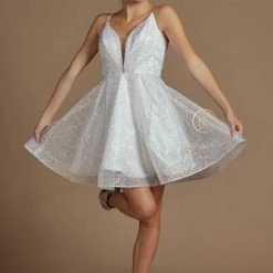 In Stock Nox Anabel R703 Size 12 Short Fit & Flare Sequin Formal Cocktails Dress V Neck Gown