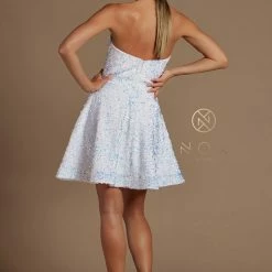 In Stock Nox Anabel R705 Size 6, 8, 10, 12 Short A Line Formal Cocktail Dress Sequin Velvet Pockets Homecoming