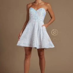 In Stock Nox Anabel R705 Size 6, 8, 10, 12 Short A Line Formal Cocktail Dress Sequin Velvet Pockets Homecoming