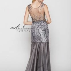 In Stock Milano Formals 1907 Size 6 Charcoal Sheer Formal Evening Gown Long Fitted Mermaid Dresses