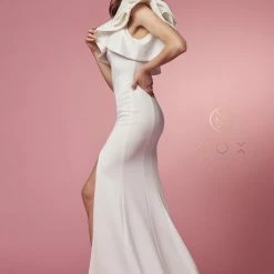 In Stock Nox Anabel E467W Size 10 Long Ruffle One Shoulder Wedding Pageant Dress Prom Gown Slit