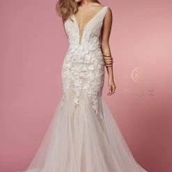 In Stock Nox Anabel JE917 Size 6, 14 3D Floral Lace Mermaid Wedding Dress Bridal Gown Boho Train Mermaid Dresses