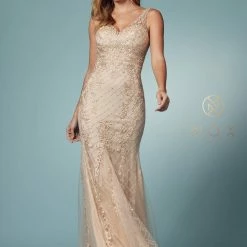 In Stock Mermaid Dresses Nox Anabel A398 Size 4, 8 Long Embellished Lace Formal Evening Gown Prom Dress Wedding Guest