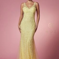 In Stock Mermaid Dresses Nox Anabel A398 Size 4, 8 Long Embellished Lace Formal Evening Gown Prom Dress Wedding Guest