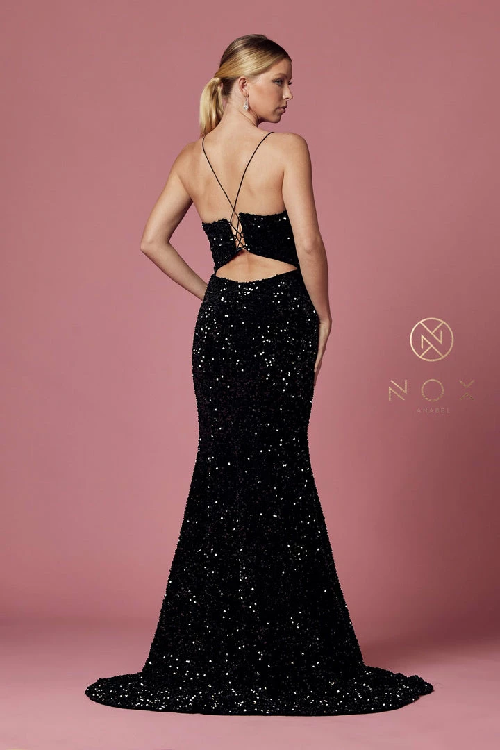 In Stock Backless Dresses Nox Anabel R433 Size 6, 12 Green Long Fitted Velvet Sequin Prom Dress Formal Slit V Neck Corset 20 In Stock Backless Dresses Nox Anabel R433 Size 6, 12 Green Long Fitted Velvet Sequin Prom Dress Formal Slit V Neck Corset