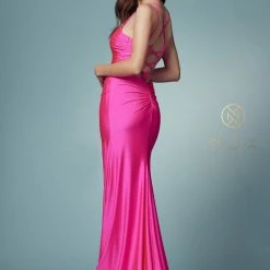 In Stock Nox Anabel T481 Size 6 Long Fitted Jersey Prom Dress Backless Corset Slit Formal Gown Train Backless Dresses