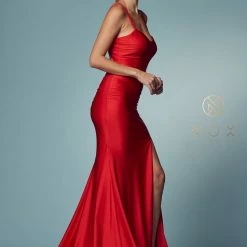 In Stock Nox Anabel T481 Size 6 Long Fitted Jersey Prom Dress Backless Corset Slit Formal Gown Train Backless Dresses