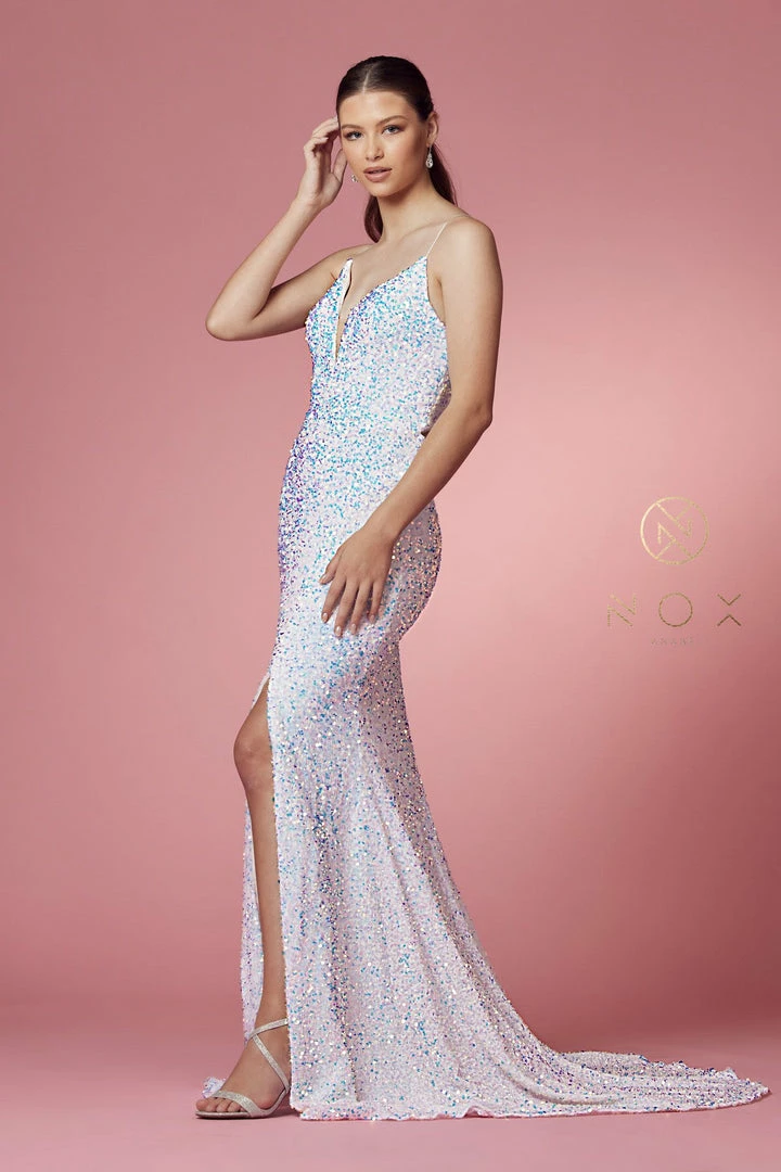 In Stock Backless Dresses Nox Anabel R433 Size 6, 12 Green Long Fitted Velvet Sequin Prom Dress Formal Slit V Neck Corset 5 In Stock Backless Dresses Nox Anabel R433 Size 6, 12 Green Long Fitted Velvet Sequin Prom Dress Formal Slit V Neck Corset