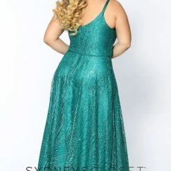 Sydney's Closet And Tease Prom Sydney's Closet SC7286 Long A Line Glitter Prom Dress Plus Sized Evening Gown Shimmer SC 7286