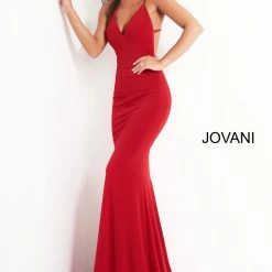 Jovani 00512 V Neckline Fitted Mermaid Prom Dress Open Back Evening Gown Pageant Dress