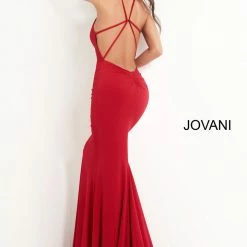 Jovani 00512 V Neckline Fitted Mermaid Prom Dress Open Back Evening Gown Pageant Dress