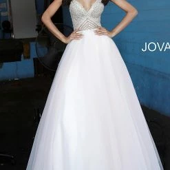 Jovani 00580 Blush Beaded Bodice Tie Back Prom Dress Ball Gown Ballgown Dresses