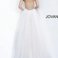 Jovani 00580 Blush Beaded Bodice Tie Back Prom Dress Ball Gown Ballgown Dresses