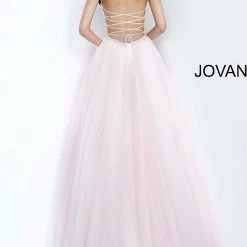 Jovani 00580 Blush Beaded Bodice Tie Back Prom Dress Ball Gown Ballgown Dresses