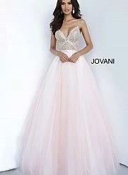 Jovani 00580 Blush Beaded Bodice Tie Back Prom Dress Ball Gown Ballgown Dresses