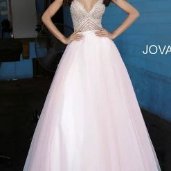 Jovani 00580 Blush Beaded Bodice Tie Back Prom Dress Ball Gown Ballgown Dresses