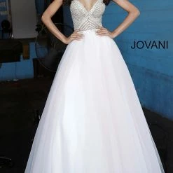 Jovani 00580 Blush Beaded Bodice Tie Back Prom Dress Ball Gown Ballgown Dresses