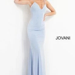 Jovani 00625 V Neckline Tie Back Embellished Fitted Prom Dress Pageant Gown Evening Dress