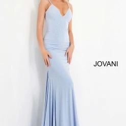 Jovani 00625 V Neckline Tie Back Embellished Fitted Prom Dress Pageant Gown Evening Dress
