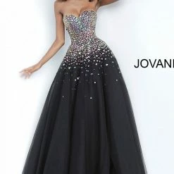 Jovani 00630 Long A Line Ballgown Crystal Prom Dress Formal Strapless Embellished Ballgown Dresses