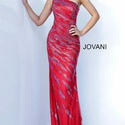 Discontinued Jovani 00685 Long Fitted One Shoulder Crystal Embellished Prom Dress Evening Gown Long Sleeve Dresses