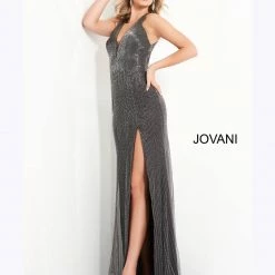 Jovani 00694 Fully Beaded V Neckline Linear Beaded Prom Dress Evening Gown Pageant