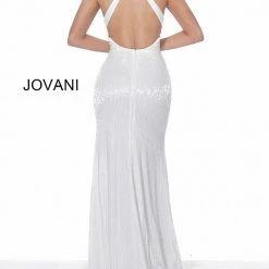 Jovani 00694 Fully Beaded V Neckline Linear Beaded Prom Dress Evening Gown Pageant