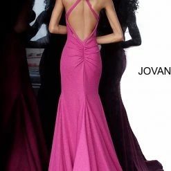 JVN By Jovani Jovani JVN00698 Stretch Glitter V Neck Mermaid Prom Dress Backless Train Gown