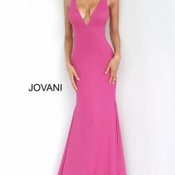 JVN By Jovani Mermaid Dresses Jovani JVN00698 Stretch Glitter V Neck Mermaid Prom Dress Backless Train Gown