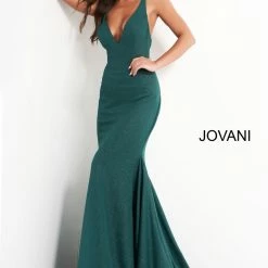 JVN By Jovani Mermaid Dresses Jovani JVN00698 Stretch Glitter V Neck Mermaid Prom Dress Backless Train Gown
