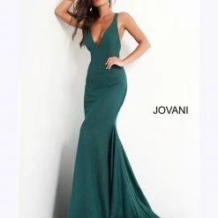 In Stock Jovani JVN00698 Size 6 Stretch Glitter V Neck Mermaid Prom Dress Backless Sexy Train Gown Mermaid Dresses