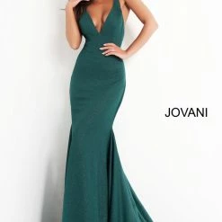 JVN By Jovani Mermaid Dresses Jovani JVN00698 Stretch Glitter V Neck Mermaid Prom Dress Backless Train Gown