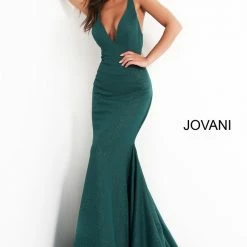 JVN By Jovani Mermaid Dresses Jovani JVN00698 Stretch Glitter V Neck Mermaid Prom Dress Backless Train Gown