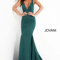 JVN By Jovani Mermaid Dresses Jovani JVN00698 Stretch Glitter V Neck Mermaid Prom Dress Backless Train Gown