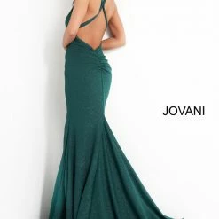 JVN By Jovani Mermaid Dresses Jovani JVN00698 Stretch Glitter V Neck Mermaid Prom Dress Backless Train Gown