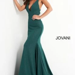 JVN By Jovani Mermaid Dresses Jovani JVN00698 Stretch Glitter V Neck Mermaid Prom Dress Backless Train Gown