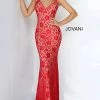 Long Sleeve Dresses Jovani 00782 Long Fitted Embellished Lace Prom Dress V Neck Pageant Gown