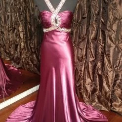 In Stock Jasz Couture Satin Prom Dress 4575 Purple Size 4 Pageant Gown Evening Backless Dresses