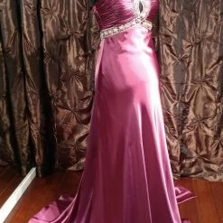 In Stock Jasz Couture Satin Prom Dress 4575 Purple Size 4 Pageant Gown Evening Backless Dresses