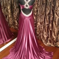 In Stock Jasz Couture Satin Prom Dress 4575 Purple Size 4 Pageant Gown Evening Backless Dresses