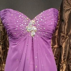 In Stock Tiffany 16615 Purple Size 6 Prom Dress Chiifon Flowing Strapless Gown CLEARANCE