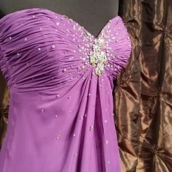 In Stock Tiffany 16615 Purple Size 6 Prom Dress Chiifon Flowing Strapless Gown CLEARANCE