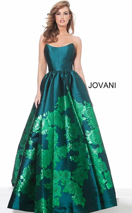 Ballgown Dresses Jovani 02038 Floral Ballgown Long Print Prom Dress Slit Strapless Designer V Points Neckline 13 Ballgown Dresses Jovani 02038 Floral Ballgown Long Print Prom Dress Slit Strapless Designer V Points Neckline