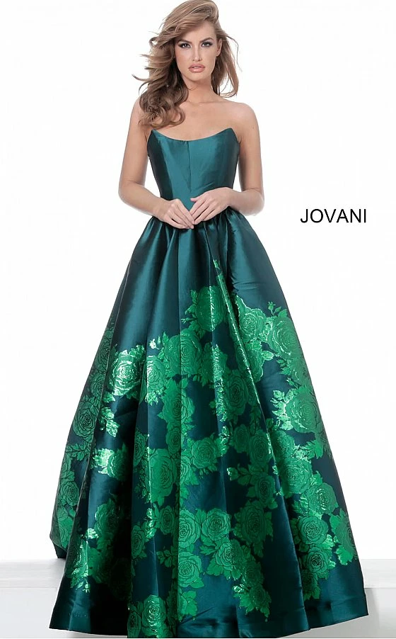 Ballgown Dresses Jovani 02038 Floral Ballgown Long Print Prom Dress Slit Strapless Designer V Points Neckline 14 Ballgown Dresses Jovani 02038 Floral Ballgown Long Print Prom Dress Slit Strapless Designer V Points Neckline