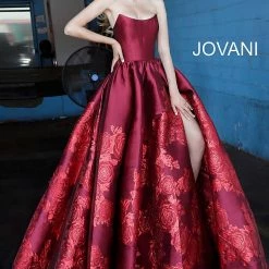 Ballgown Dresses Jovani 02038 Floral Ballgown Long Print Prom Dress Slit Strapless Designer V Points Neckline 18 Ballgown Dresses Jovani 02038 Floral Ballgown Long Print Prom Dress Slit Strapless Designer V Points Neckline