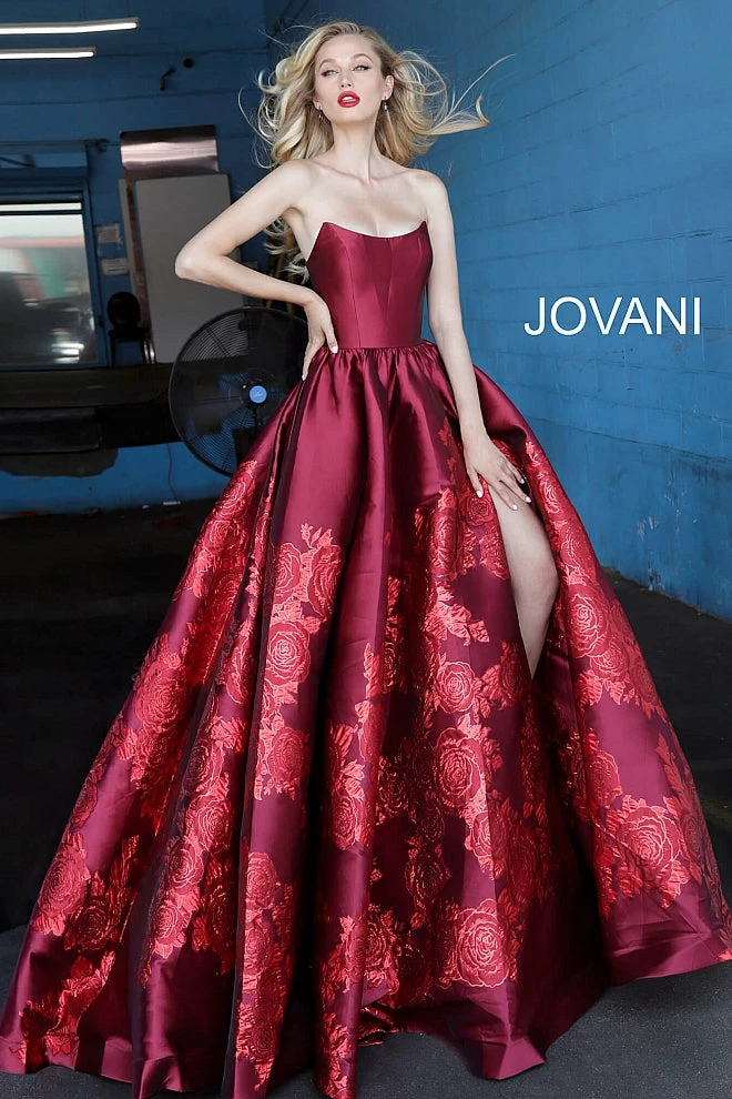Ballgown Dresses Jovani 02038 Floral Ballgown Long Print Prom Dress Slit Strapless Designer V Points Neckline 6 Ballgown Dresses Jovani 02038 Floral Ballgown Long Print Prom Dress Slit Strapless Designer V Points Neckline